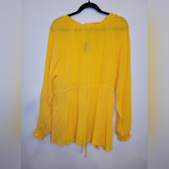 Torrid Rayon Crepe Tie Waist Peasant Top Yellow Mustard NWT, Sz 1X - Picture 3 of 11